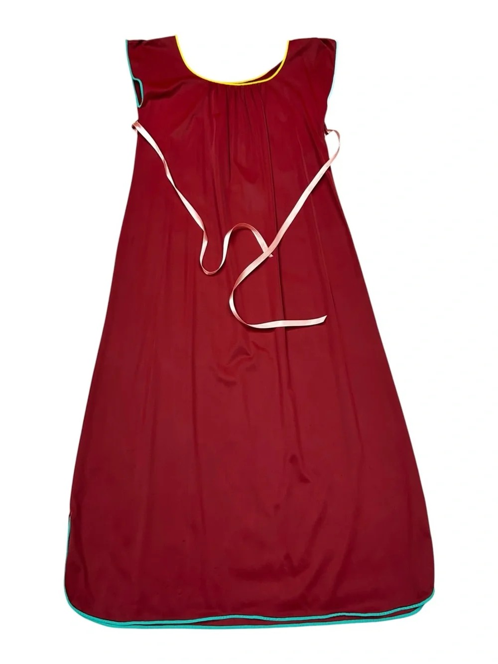 Vintage Red Nylon House Dress Caftan Lounge Dress One Size - Picture 10 of 11